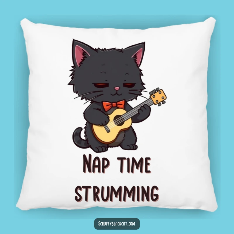 Funny Black Cat Guitar Pillow: Cozy Up with This Hilarious Musician Feline Comfort