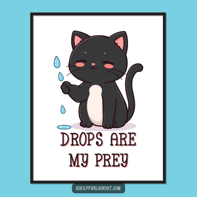 Funny Cat Rain Digital Art: Instant Charm, Perfect Printable Funny Gift