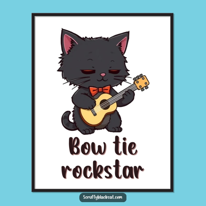 Funny Black Cat Guitarist Digital Print: Instant Hilarious Wall Art for Your Home