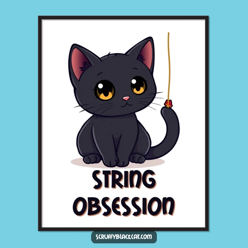Funny Black Cat String Digital Art: Instant Download for Feline Decor!