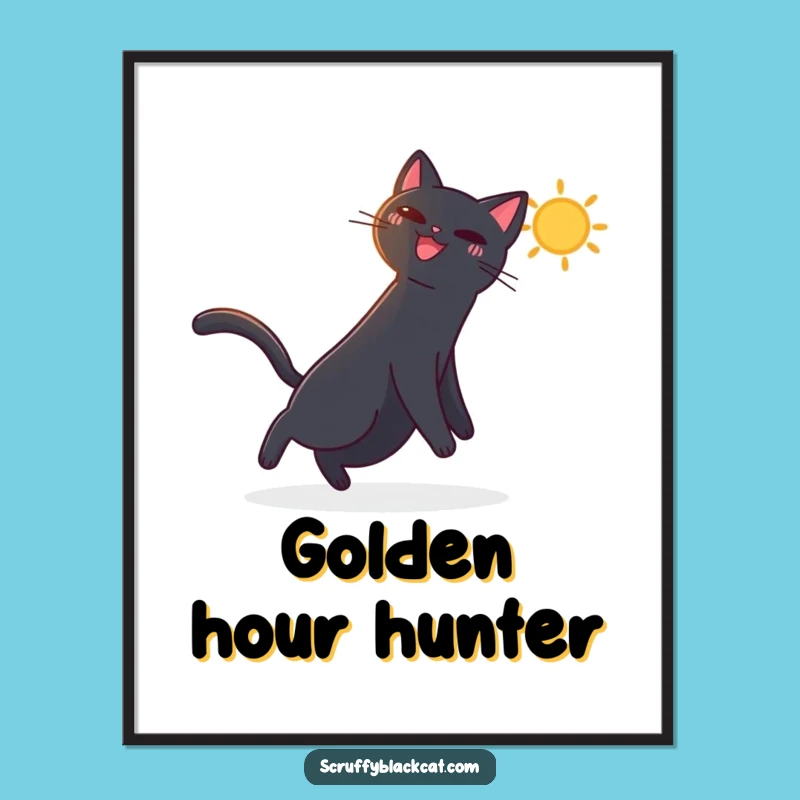 Funny Black Cat Sunbeam Digital Print - Joyful Humorous Wall Art