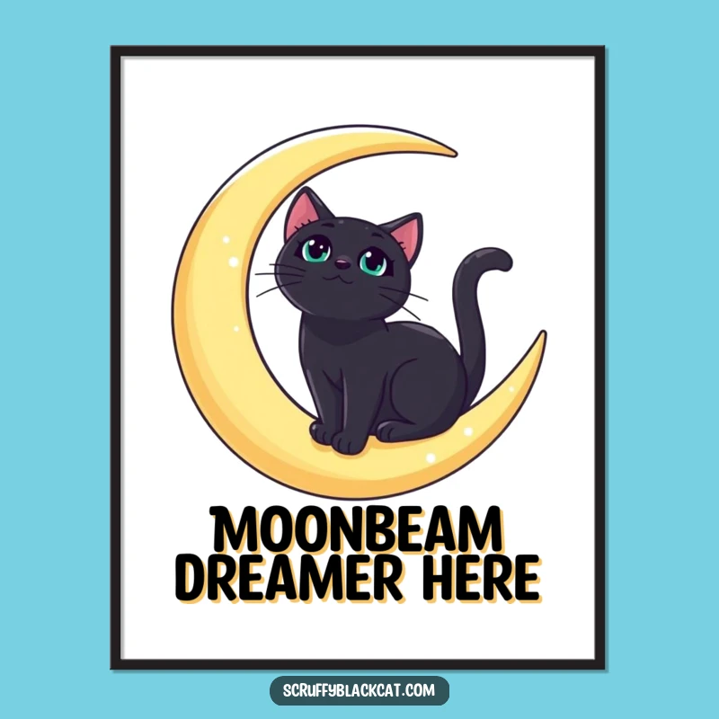Funny Bold Black Cat Moon Digital Art: Instant Cosmic Decor