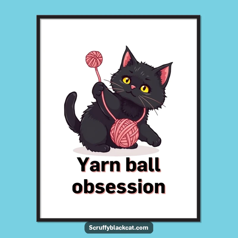 Funny Cat Digital Art Print: Playful Yarn Action, Instant Decor Gift