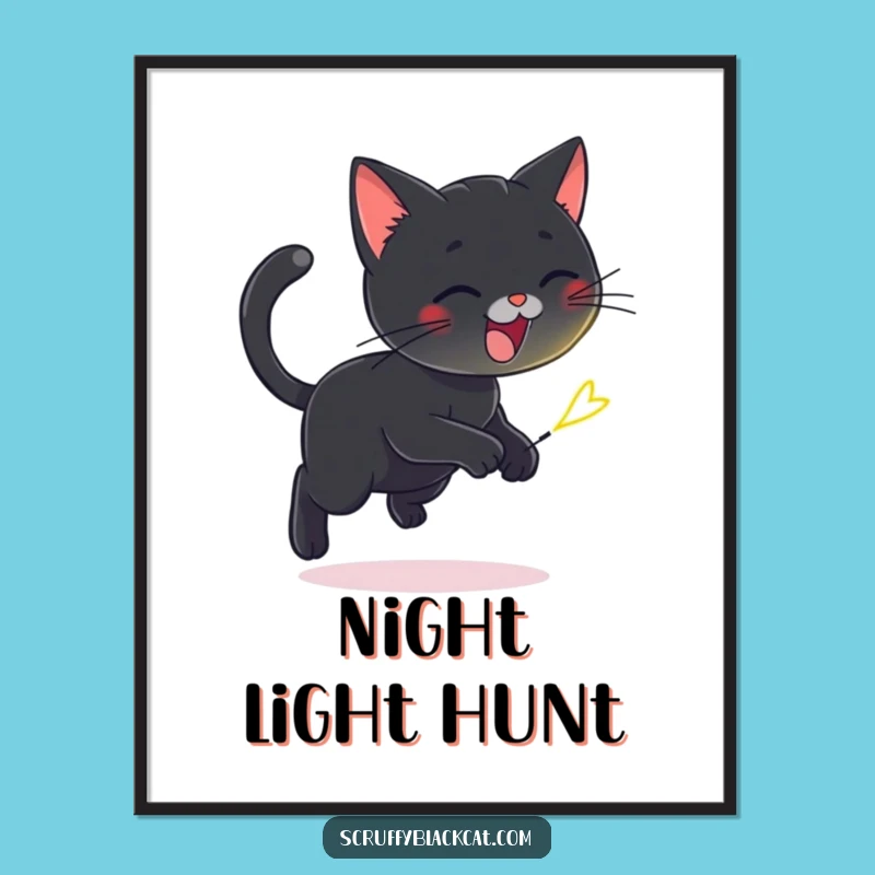 Funny Cat Firefly Chase Digital Art - Instant Download Whimsical Decor