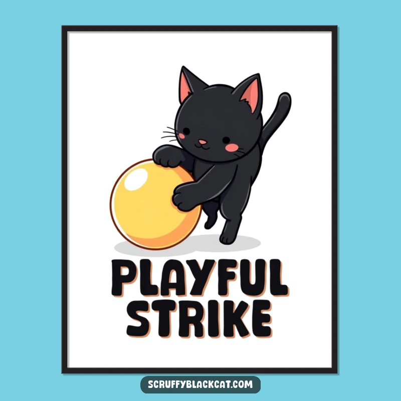 Funny Cat Pounce Digital Art: Playful Black Cat Action, Instant Funny Gift Download