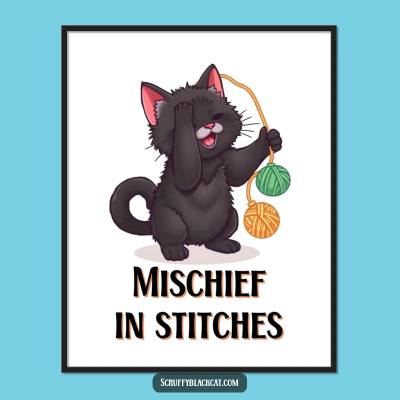 Funny Cat Yarn Digital Art: Instant Playfulness, Hilarious Cat Gift