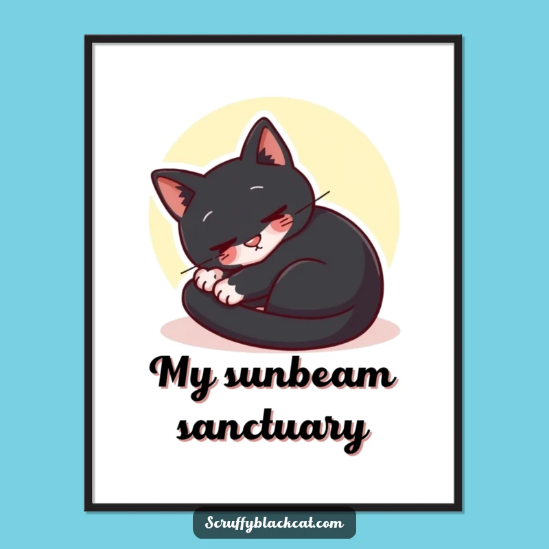 Funny Content Cat Sunbeam Digital Art - Instant Peaceful Feline Decor