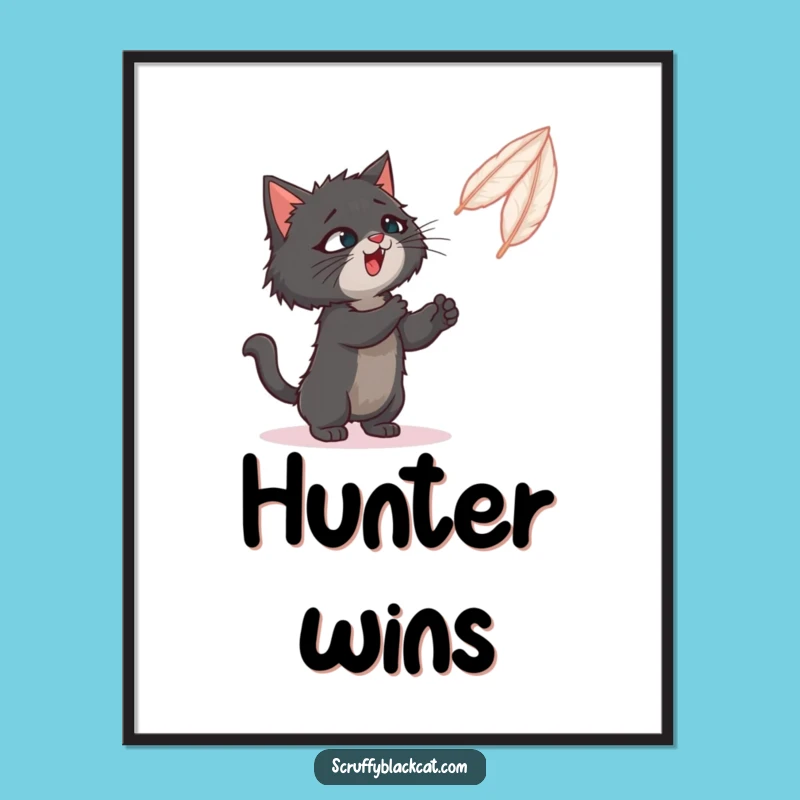 Funny Feather Play Cat Digital Art Print: Hilarious Decor for Cat Lovers