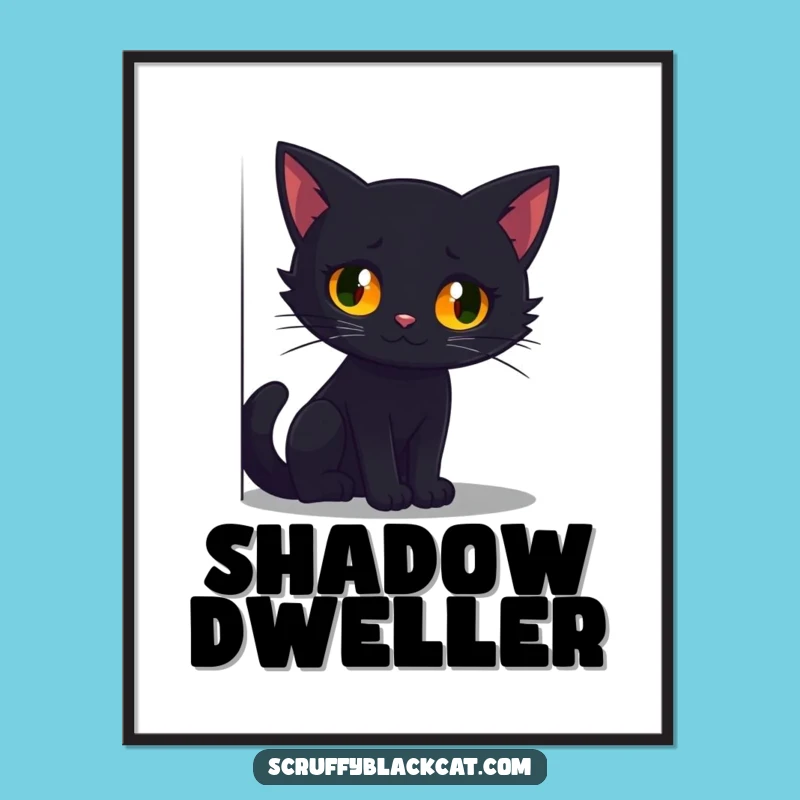 Funny Glowing Eyes Black Cat Digital Print - Spooky Humorous Wall Art
