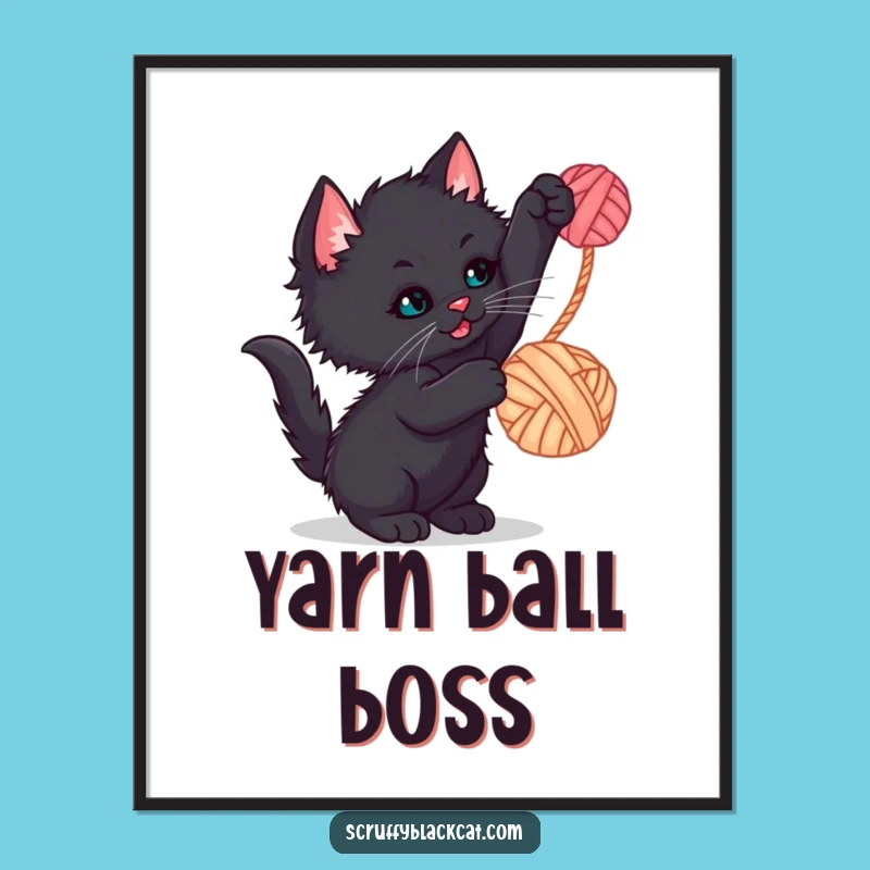 Funny Kitten Yarn Ball Digital Art - Instant Hilarious Decor for Cat Lovers