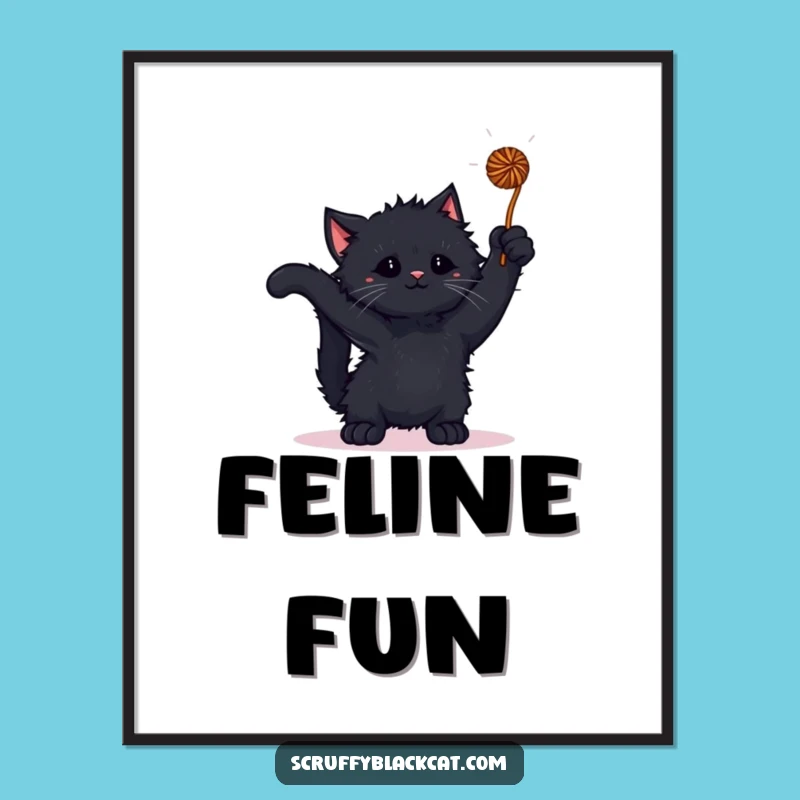 Funny Kitten Yarn Play Digital Art: Scruffy Cat Mischief, Instant Funny Gift Download