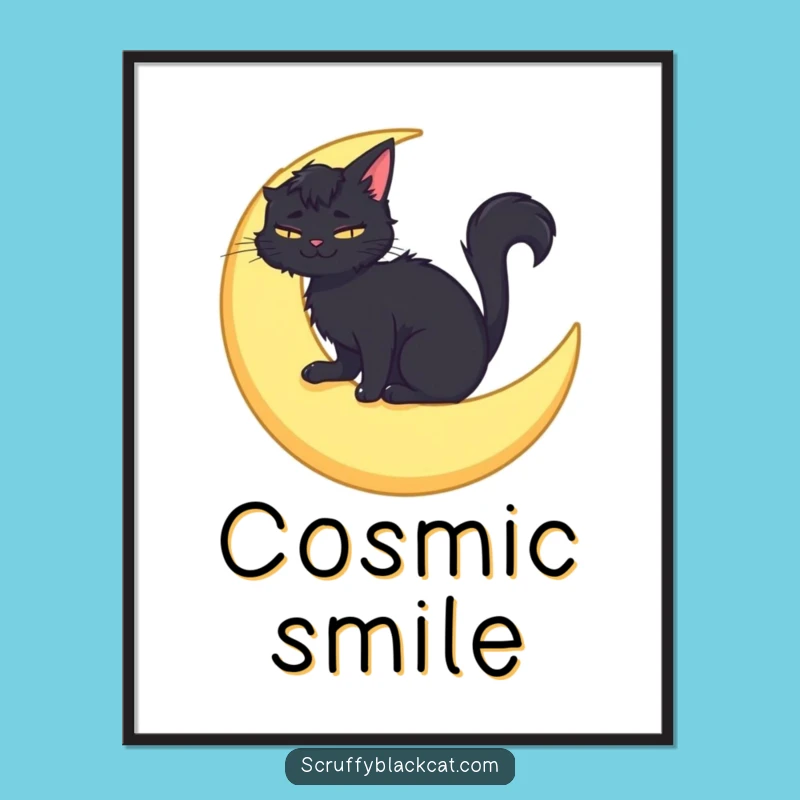 Funny Moon Cat Digital Art: Scruffy Cat Celestial, Instant Gift Decor
