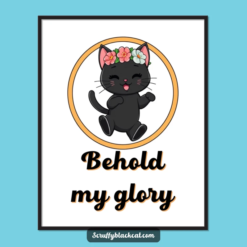 Funny Whimsical Cat Hoop Art Print - Instant Download & Hilarious Cat Gift!