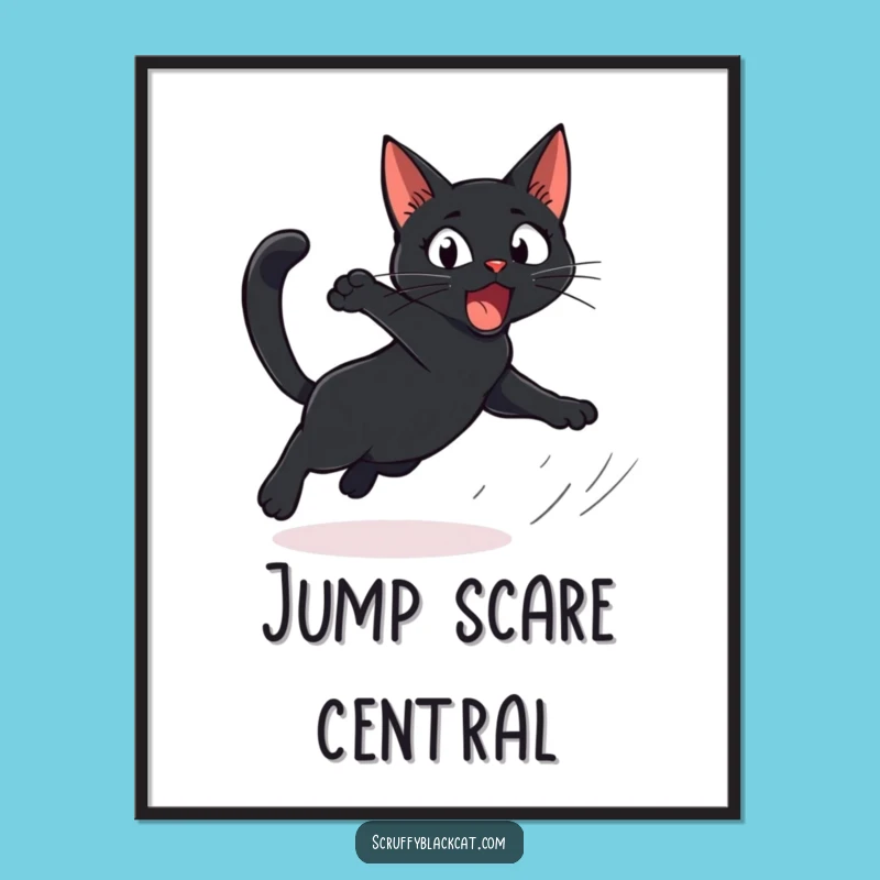 Funny Cat Digital Art: Startled Cat Leap, Instant Comedic Decor, Gift Idea