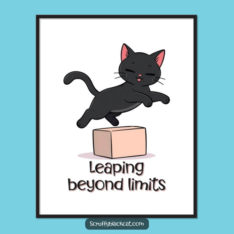 Funny Black Cat Leap Digital Print: Instant Joyful Decor, Printable Art Gift