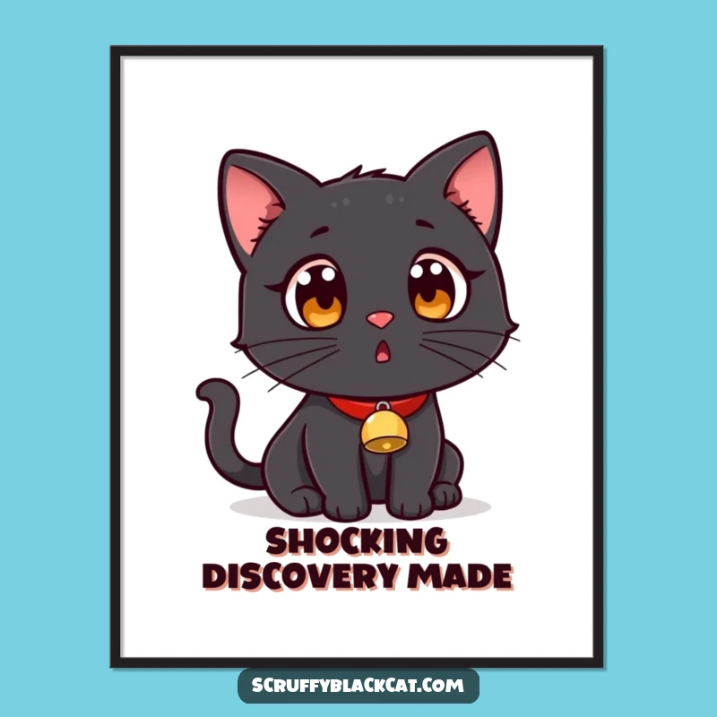 Funny Surprised Black Cat Digital Art: Instant Shock for Your Walls!