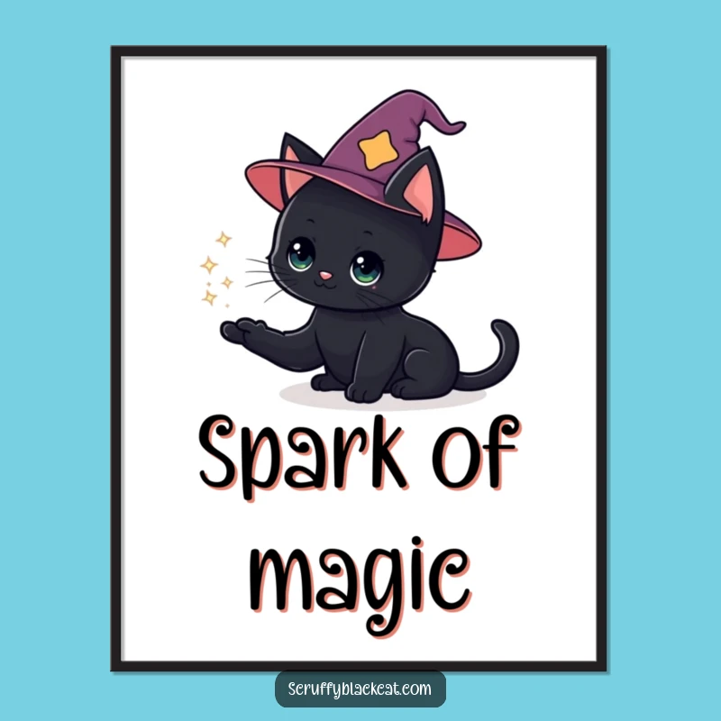 Funny Cat Wizard Digital Art: Magical Black Cat Conjuring, Instant Funny Gift Download