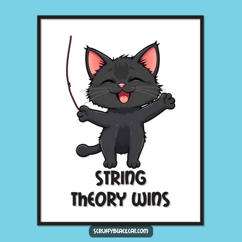 Funny Cat Digital Art: Scruffy Cat Batting String, Instant Playful Decor, Gift Idea