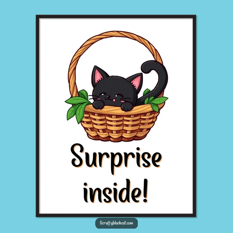 Funny Cat Digital Art: Black Cat Peek-a-Boo, Instant Gift Decor