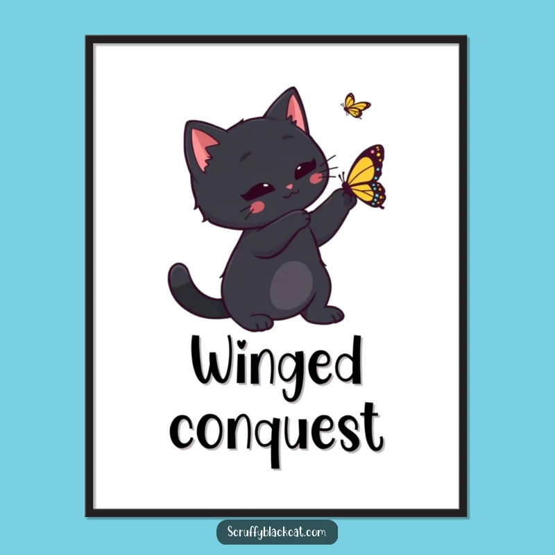 Funny Playful Cat Butterfly Art Print - Instant Download & Hilarious Gift Decor!