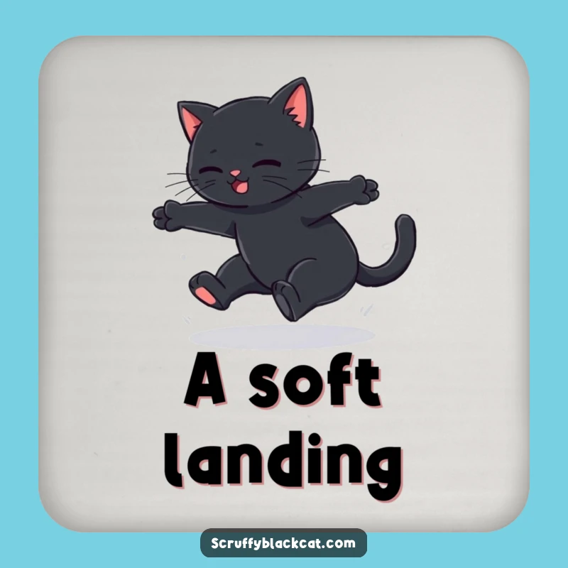 Funny Black Cat Leap Fail Coaster Set - Humorous Table Protection Gift