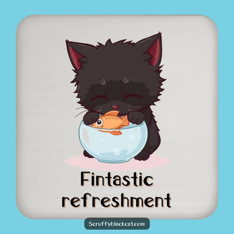 Funny Kitten Fish Heist Coaster: Protect Surfaces with Feline Stealth