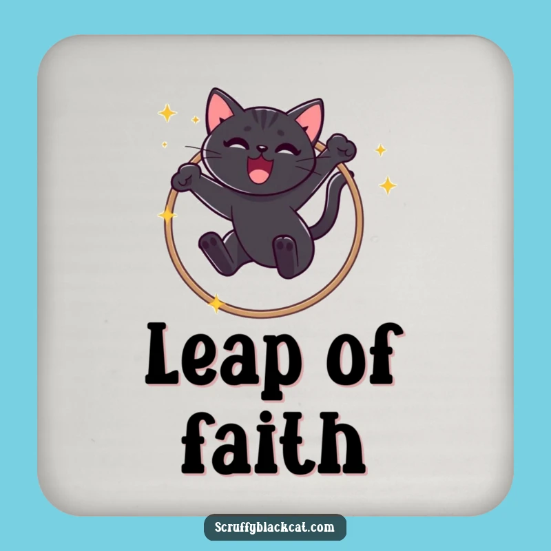 Funny Black Cat Hoop Jump Coaster: Triumphant Meow Drink Protector Gift