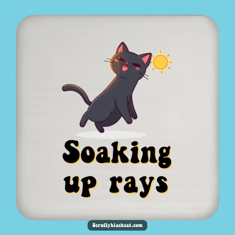 Funny Black Cat Sunbeam Coaster - Joyful Humorous Drink Protection