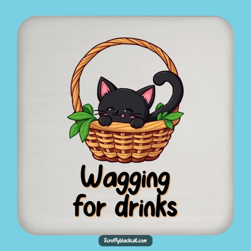 Funny Cat Coaster: Black Cat Peek-a-Boo, Protect Surfaces Gift
