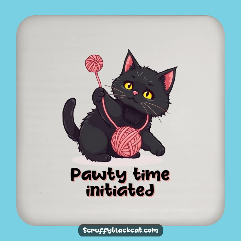 Funny Cat Coaster: Playful Yarn Batting, Hilarious Table Protection Gift