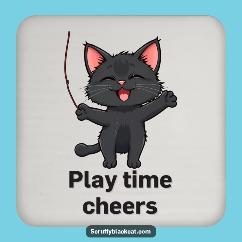 Funny Cat Coaster: Scruffy Cat Batting String, Playful Table Decor, Gift