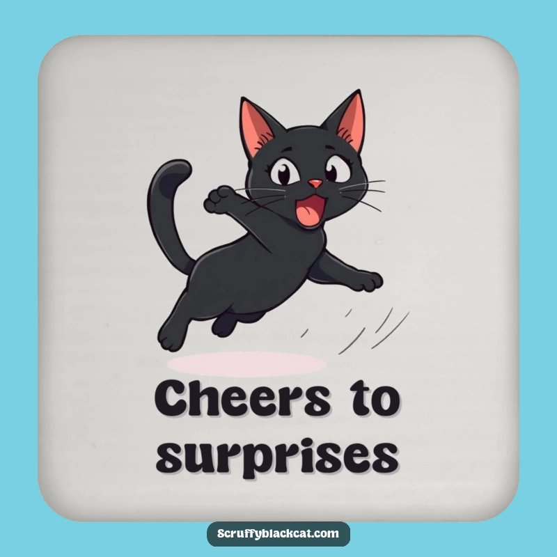 Funny Cat Coaster: Startled Cat Leap, Comedic Table Decor, Gift