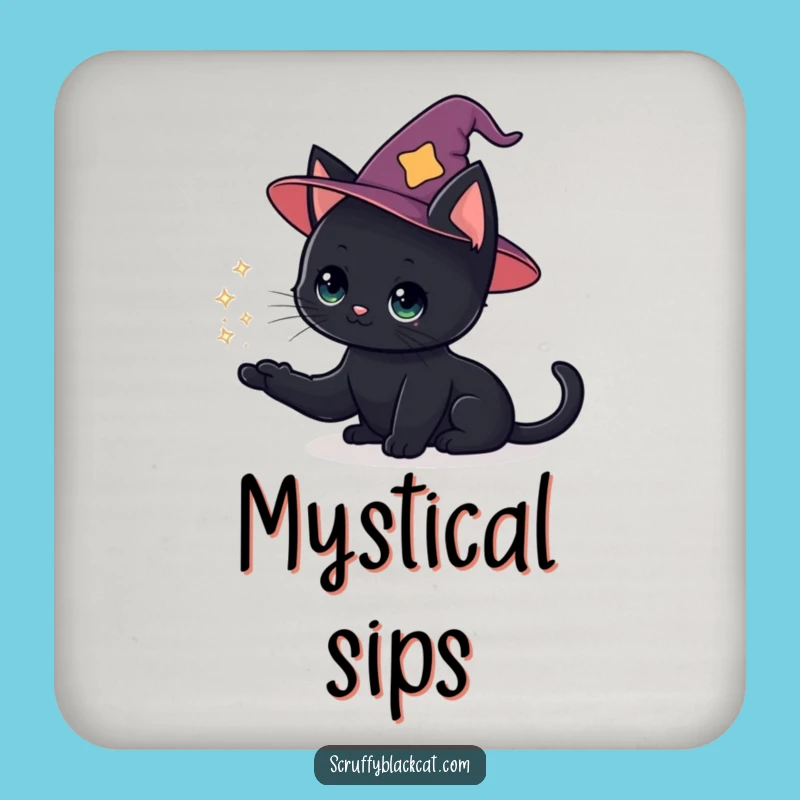 Funny Cat Wizard Coaster: Magical Cat's Protection, Charming Funny Gift Decor