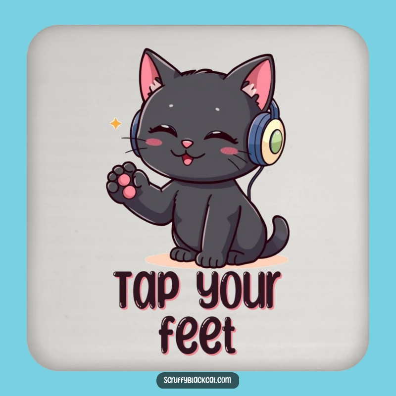 Funny DJ Cat Coaster: Black Cat Headphones, Protect Surfaces Gift