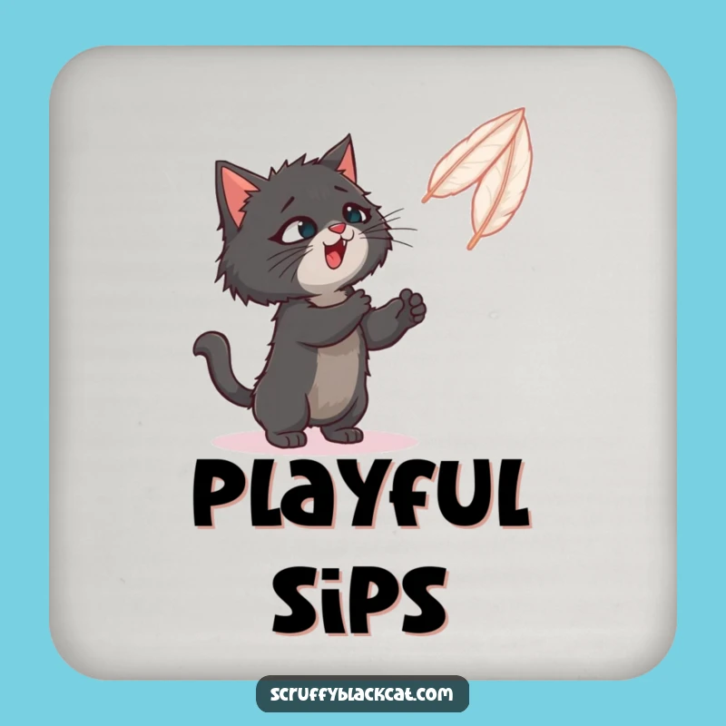 Funny Feather Play Cat Coasters: Protect Surfaces with Playful Charm