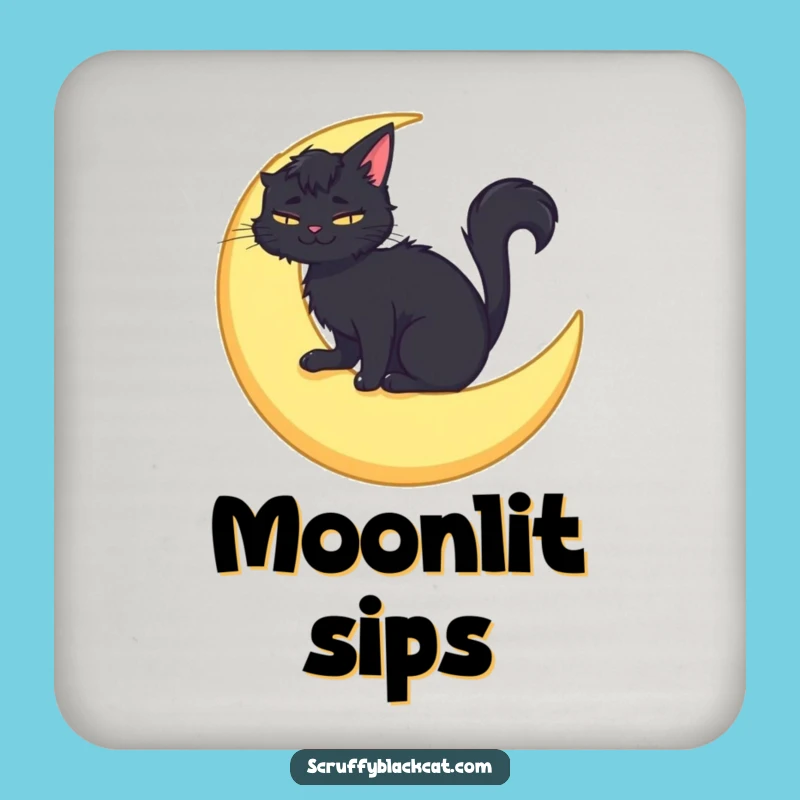 Funny Moon Cat Coaster: Scruffy Cat Celestial, Protect Surfaces Gift