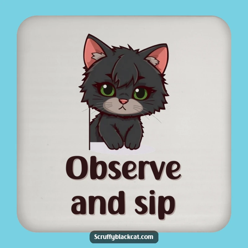 Funny Scruffy Cat Coaster - Protect Surfaces with a Peek, Quirky Home Bar