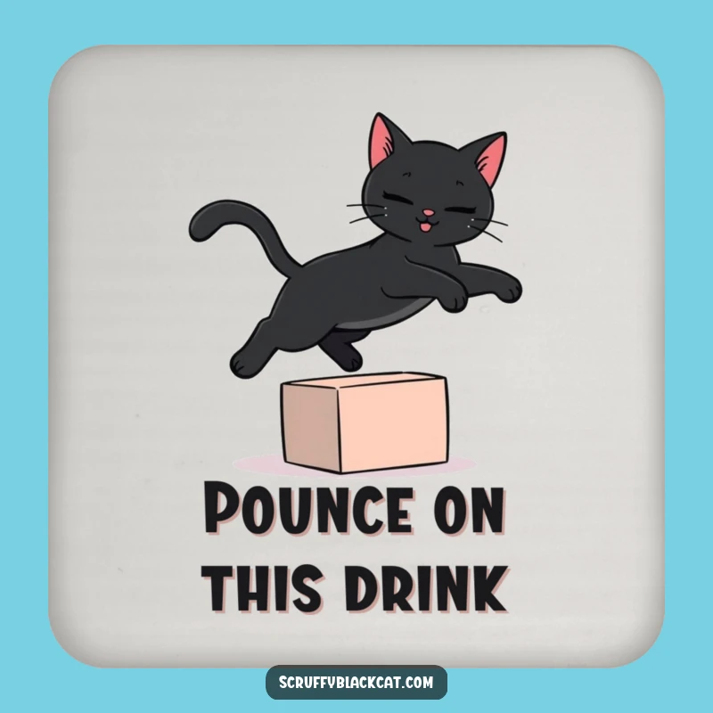 Funny Black Cat Coaster: Protect Surfaces with a Leaping Feline, Housewarming Gift