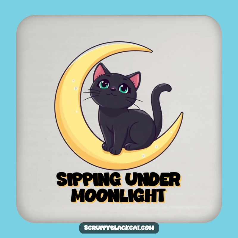 Funny Bold Black Cat Moon Coaster Set: Protect Surfaces