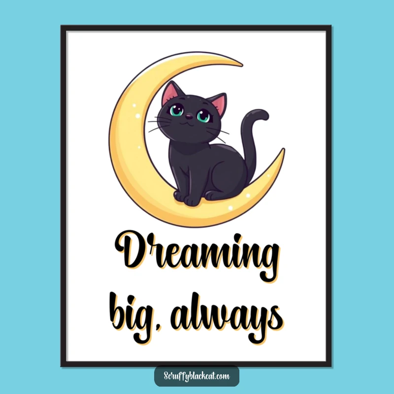 Funny Bold Black Cat Moon Poster: Celestial & Humorous Decor
