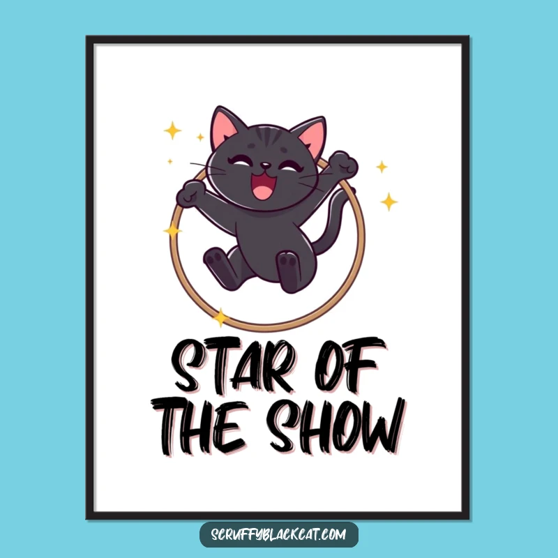 Funny Black Cat Hoop Jump Poster: Triumphant Meow Art for Wall Decor