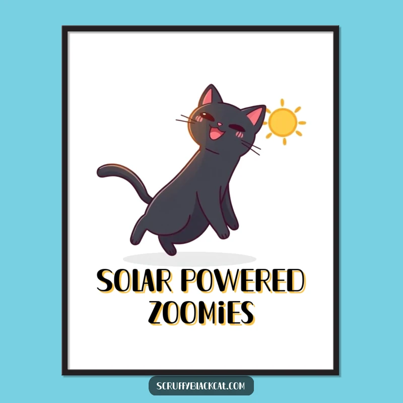 Funny Black Cat Sunbeam Poster - Joyful Humorous Wall Art for Cat Lovers
