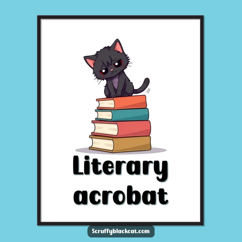 Funny Book Cat Balance Poster: Hilarious Decor for Cat & Book Lovers
