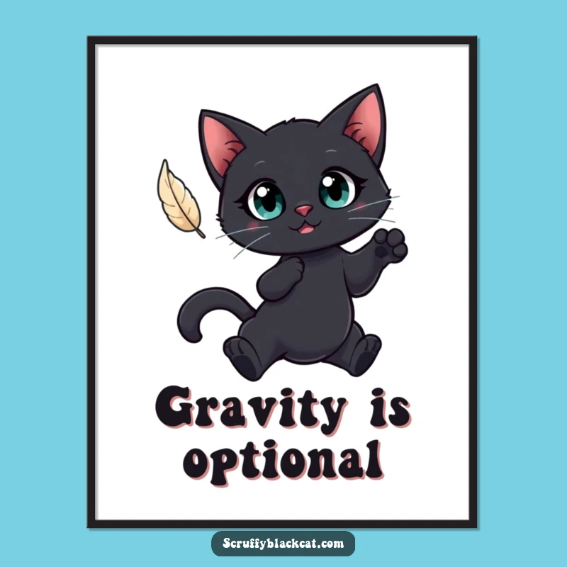 Funny Cat Feather Poster: Big Eyes Art, Hilarious Cat Gift Idea