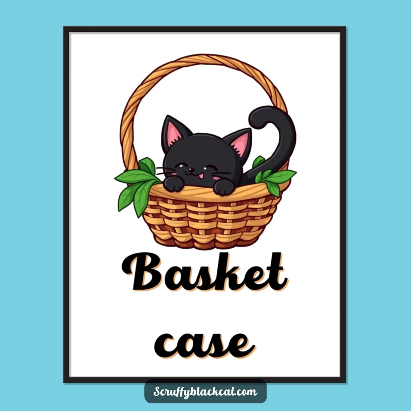 Funny Cat Poster: Black Cat Peek-a-Boo, Whimsical Wall Art Gift