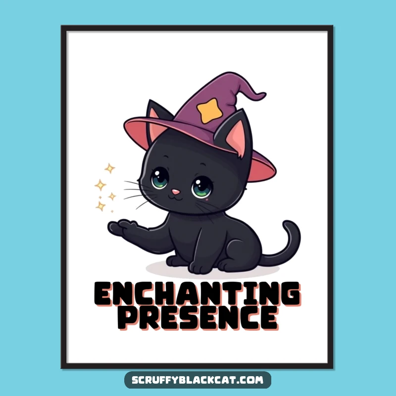 Funny Cat Wizard Poster: Magical Black Cat Art, Enchanting Funny Gift