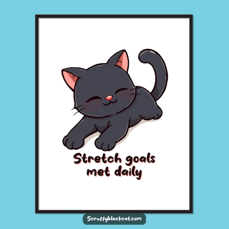 Funny Happy Black Cat Stretching Poster: Artful Relaxation Decor