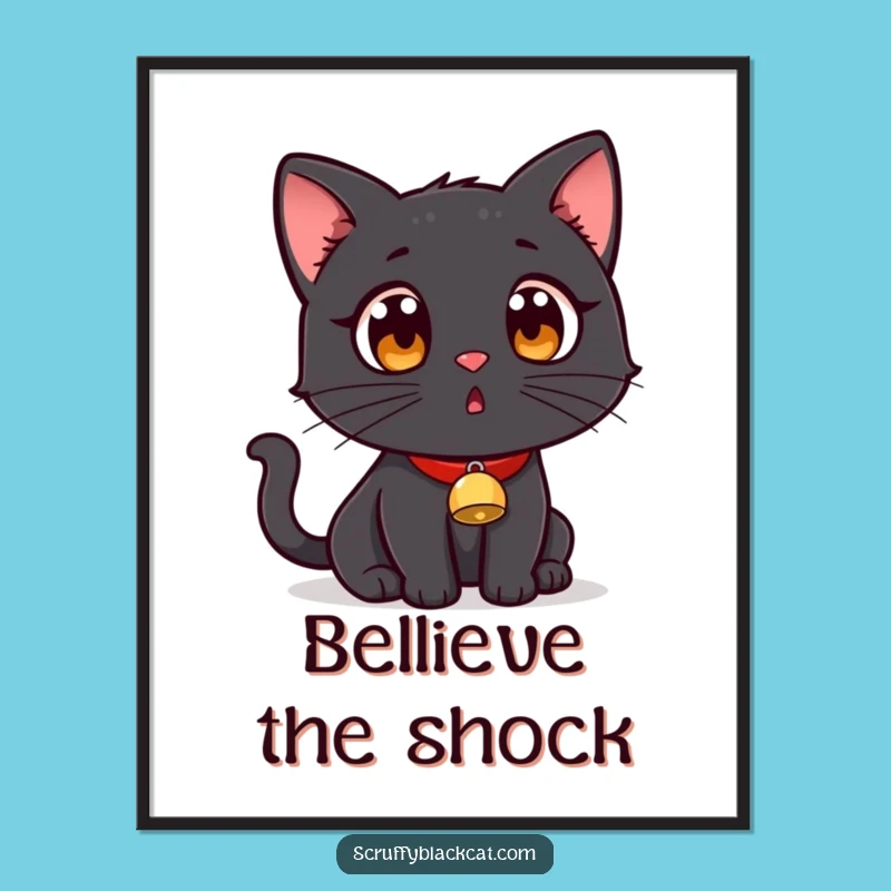 Funny Surprised Black Cat Poster: Walls That React with Laughter!