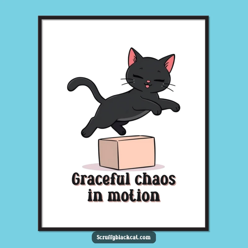 Funny Black Cat Leap Poster: Whimsical Wall Art, Perfect Joyful Home Decor Gift