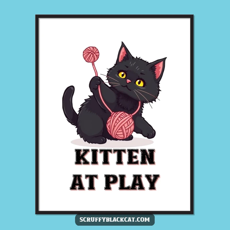 Funny Cat Poster: Playful Yarn Action, Hilarious Wall Art Gift